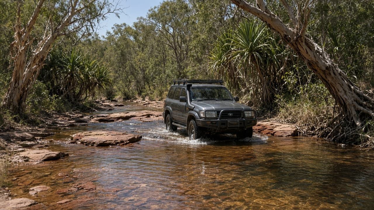 4×4 mid-crossing on a rocky northern Australian creek